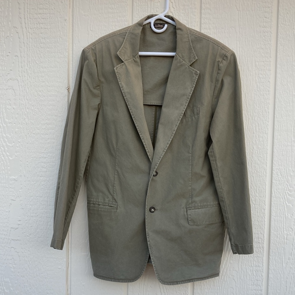 LL Bean Men’s Size 44R Army Green Field Jacket Blazer 2 Button Closure Vent